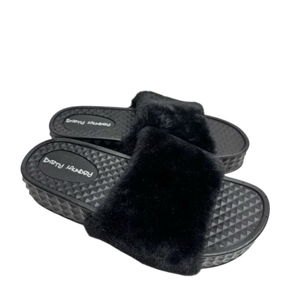 Dirty Laundry Slide Shoes Size 9 Black‎ Open Toe Sonny Fur Sandals